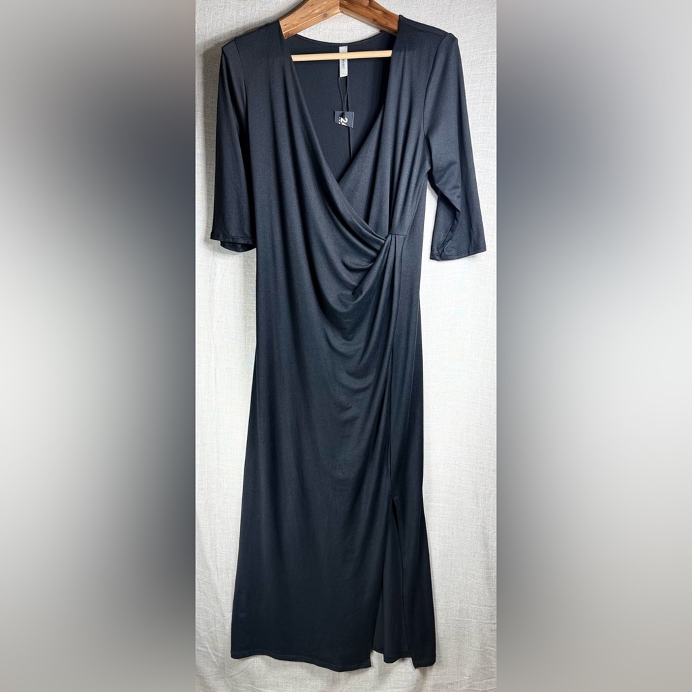 24Seven Black Maxi Faux Wrap-Style Dress Size Large